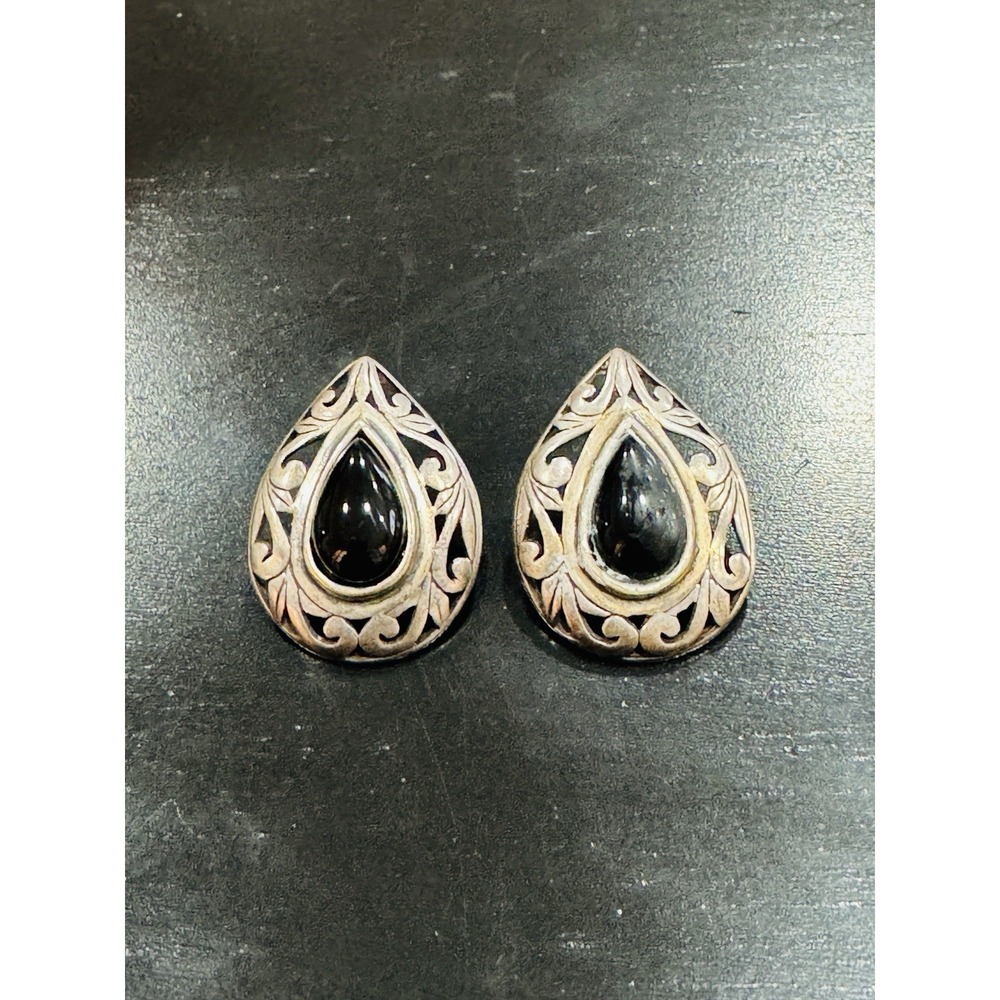Jezlaine 925 Sterling Silver Black Onyx Teardrop Earrings